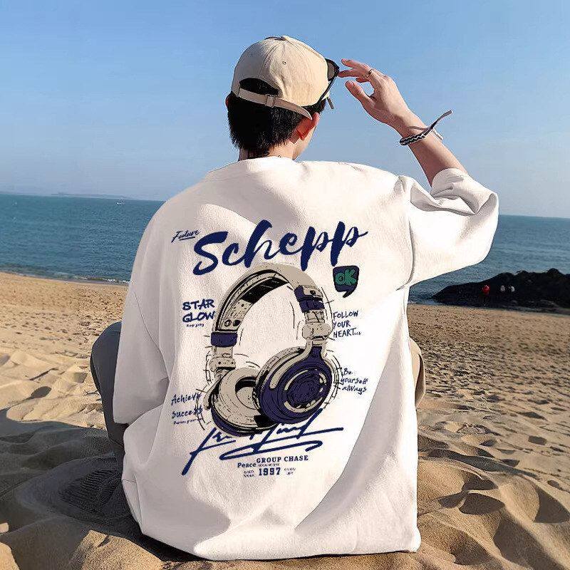 宽松男高街休闲ins半袖简约重磅纯棉潮痞帅t恤衫新款夏季短袖美式