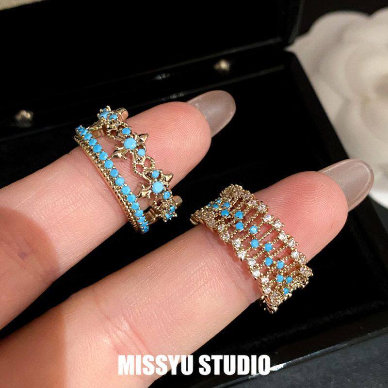 开口金手饰咖啡雕花女轻指环中古