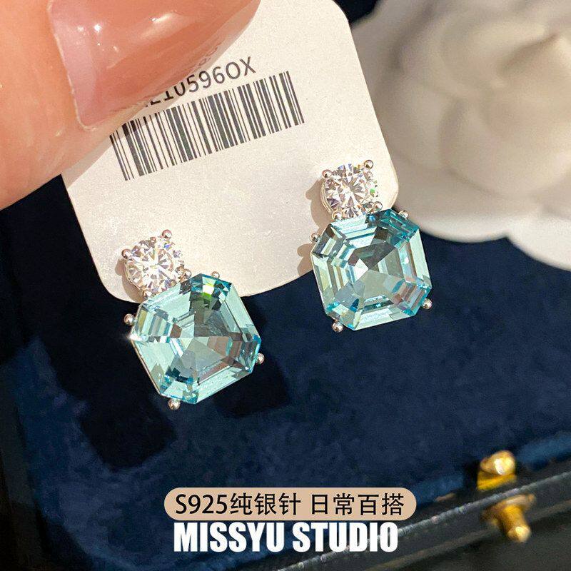 耳钉叙耳环冷淡方形耳饰清冷风青渊方设计感纯银!S925小众针锆石