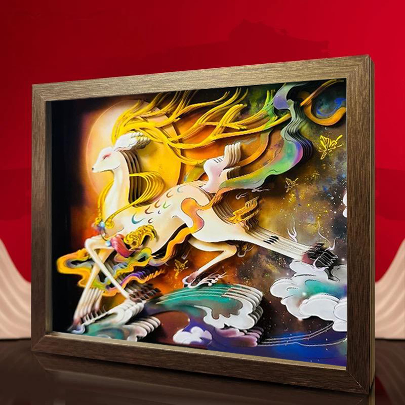 客餐厅装饰画挂摆件玄关沙发电视背景墙福禄福鹿3D立体画国潮非遗图片