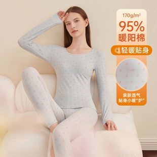线衣线裤 女士棉氨超薄打底棉毛衫 印花保暖内衣 套装 顶瓜瓜秋衣秋裤