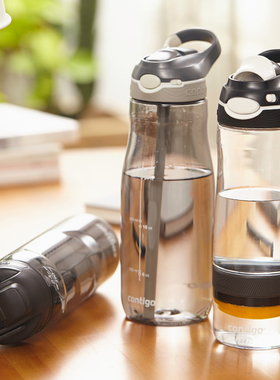 Contigo康迪克吸管杯黑色运动水杯夏天男便携防漏水壶学生直饮杯