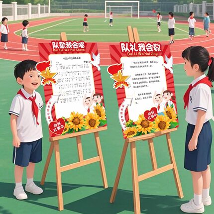 少年先锋队少代会入队仪式六知六会闯关拍照背景布置展板KT板立牌