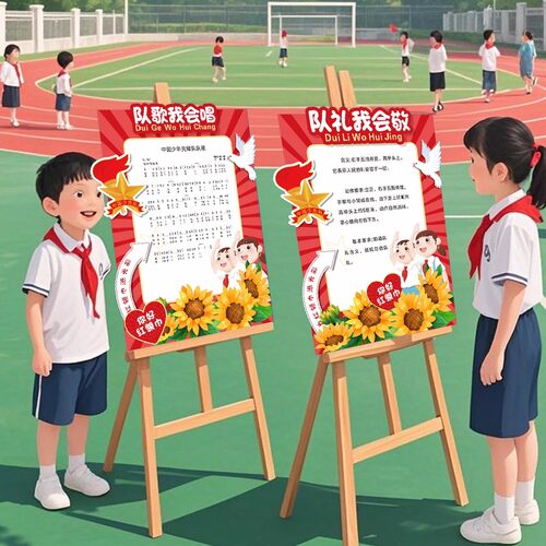 少年先锋队少代会入队仪式六知六会闯关拍照背景布置展板KT板立牌