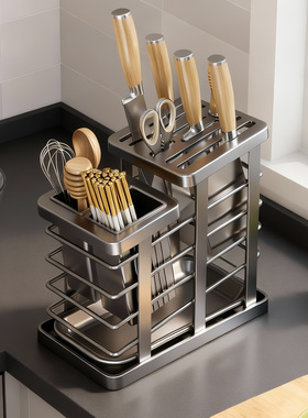 刀架置物架2025新款厨房台面多功能刀架筷子筒一体沥水收纳架刀座