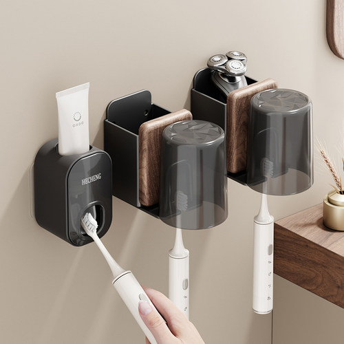胡桃木浴室放牙刷牙膏牙杯置物架卫生间电动洗漱漱口杯架子壁挂式