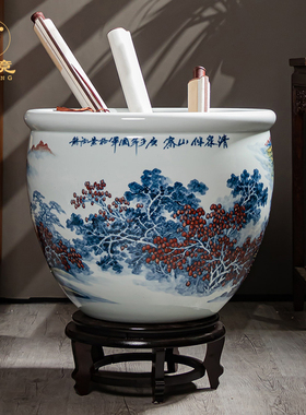 大师手绘景德镇陶瓷书画缸客厅书房收纳落地卷轴缸特大号花盆摆件