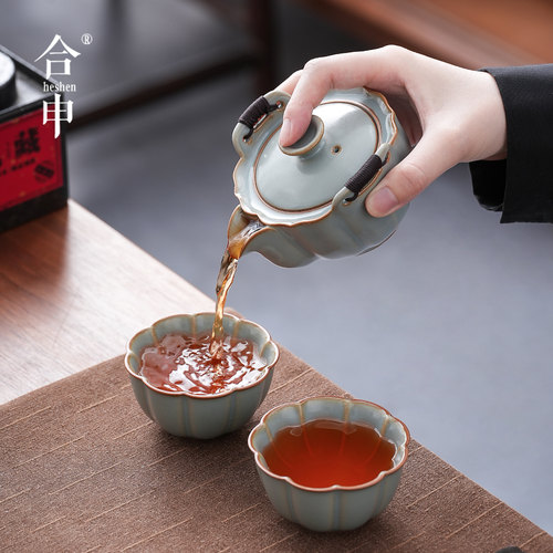 汝窑防烫手便携快客杯一壶两杯