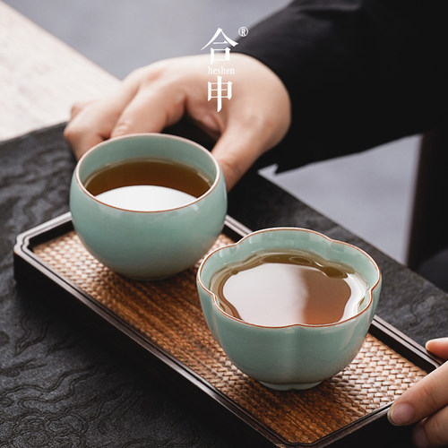 厚湖窑冰裂釉汝窑茶杯套装