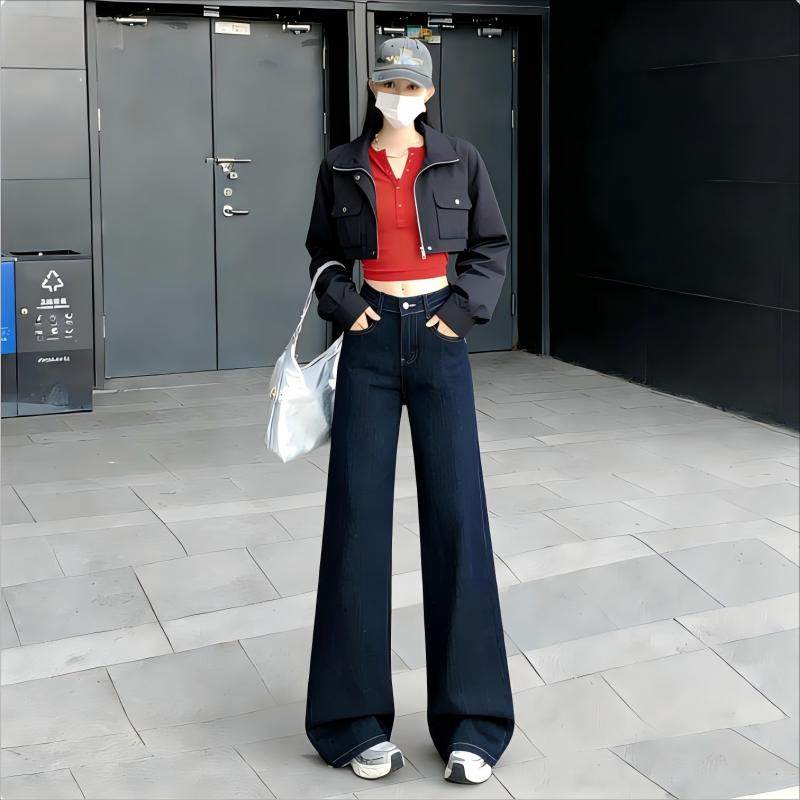 深蓝色阔腿牛仔裤女春季2026新款版型超好看高腰遮跨宽松直筒裤子,女装/女士精品,牛仔裤,淘宝优惠券,粉丝福利购,淘宝优惠卷