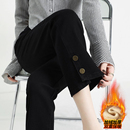 2025年八九分小个子高腰加绒弹力直筒裤 黑色烟管牛仔裤 女秋冬新款