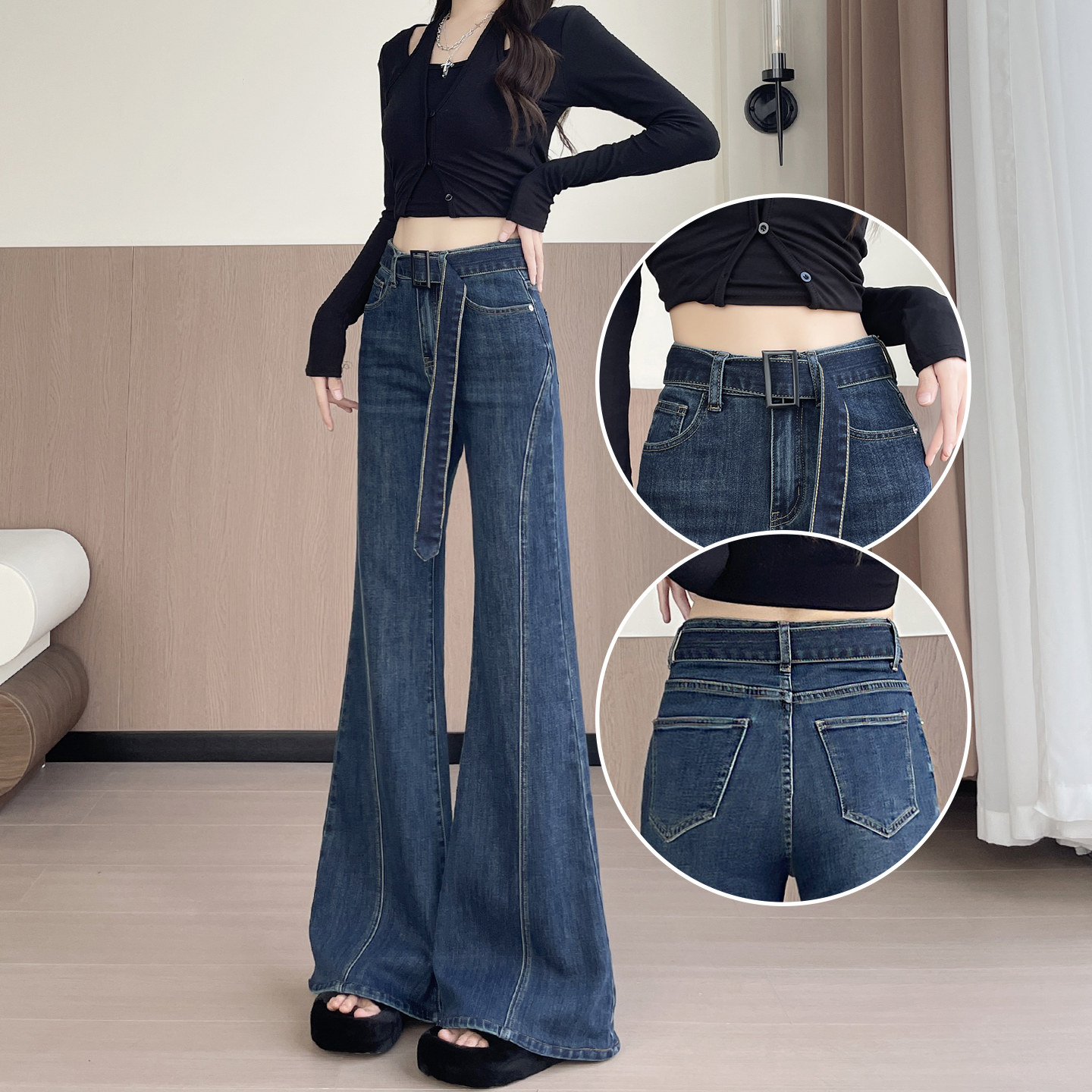 不贴腿喇叭牛仔裤女2025秋冬季新款收腹高腰辣妹加绒减龄显瘦裤子,女装/女士精品,牛仔裤,淘宝优惠券,粉丝福利购,淘宝优惠卷