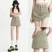 青色牛仔半身短裙女2026年夏季 小个子高腰显瘦a字防走光包臀半裙