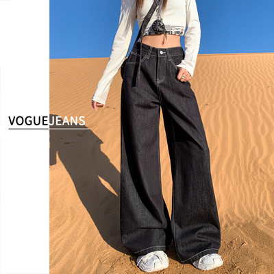 黑色低腰阔腿牛仔裤女秋季新款