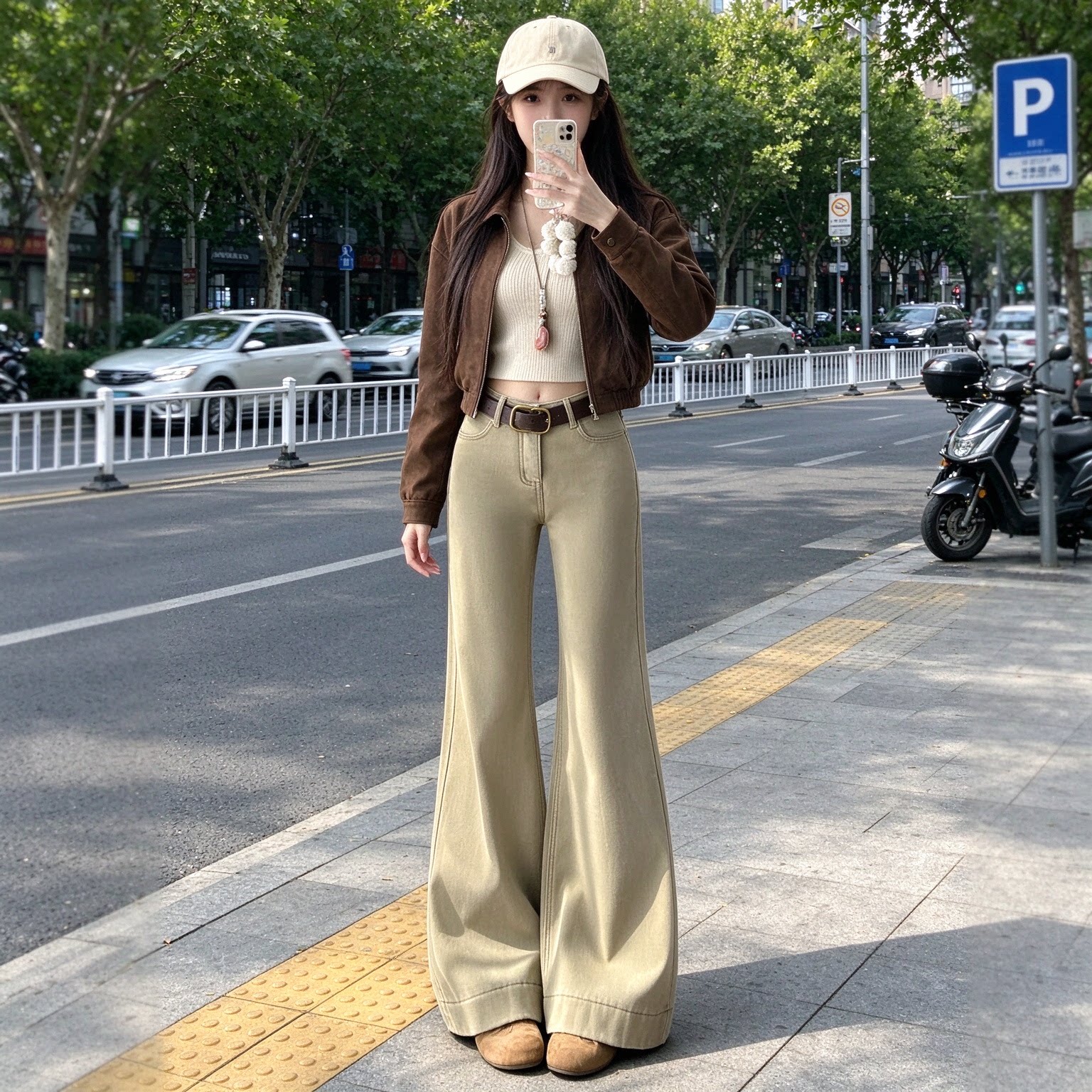 卡其高腰微喇牛仔裤女2026垂感显瘦甜酷显腿长不挑人高个子拖地裤
