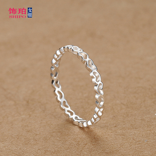 银戒指女999纯银闭口单个小众设计学生党高级感女款中指足银指环