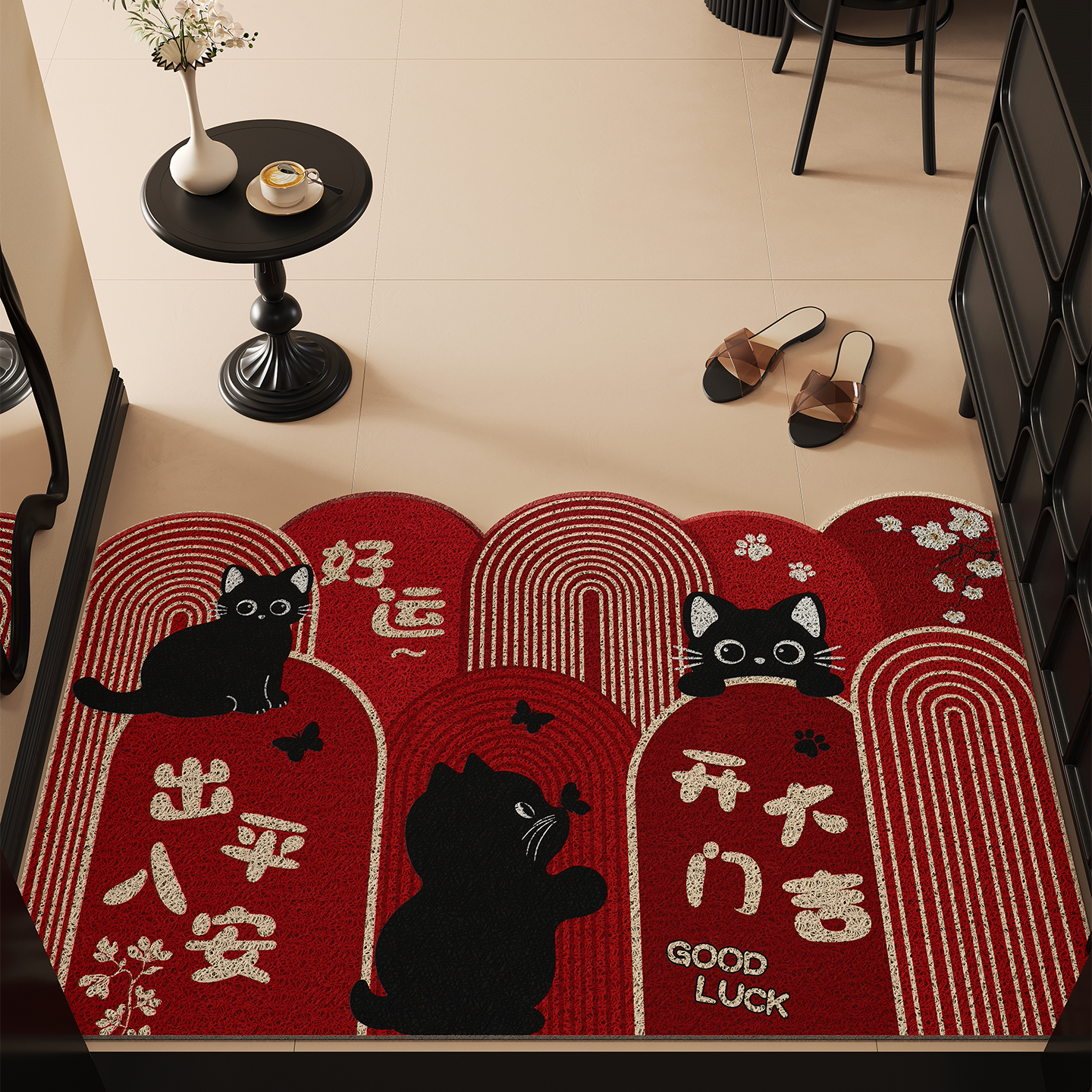 红色门垫进门入户门脚垫子门口家用丝圈地垫高级感耐脏防滑地毯