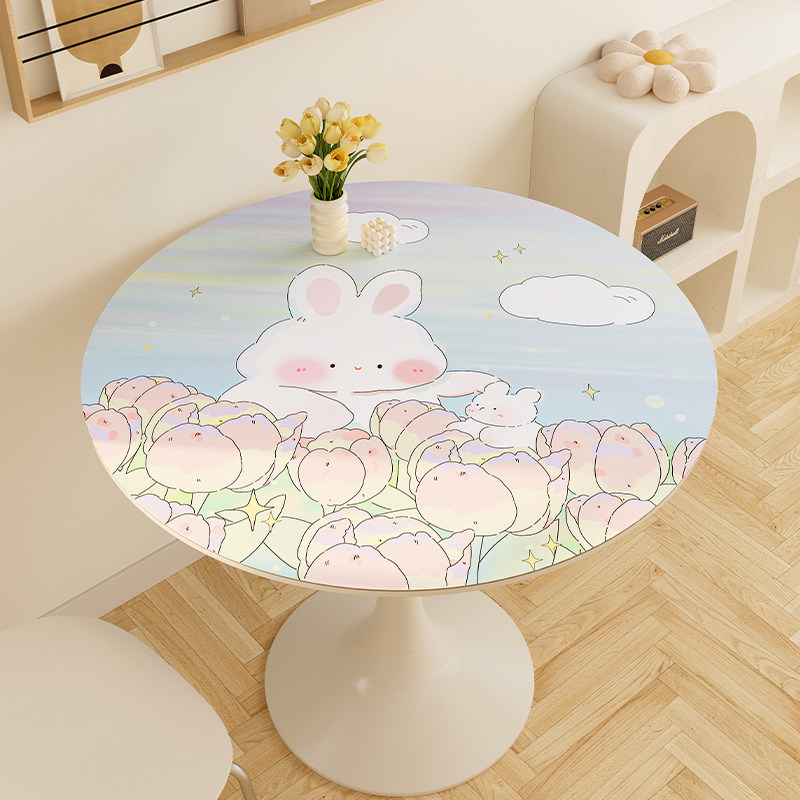 可爱卡通圆形隔热防烫餐桌布茶几桌面防水防油免洗防滑皮革圆桌垫