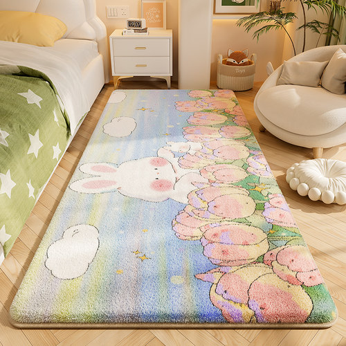 公主风儿童房卧室地毯床边毯女孩房间床下仿羊绒加厚冬季毛绒地垫
