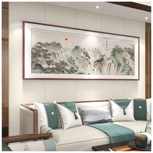 国画山水画新中式客厅装饰画沙发背景墙挂画办公室流水生财字画