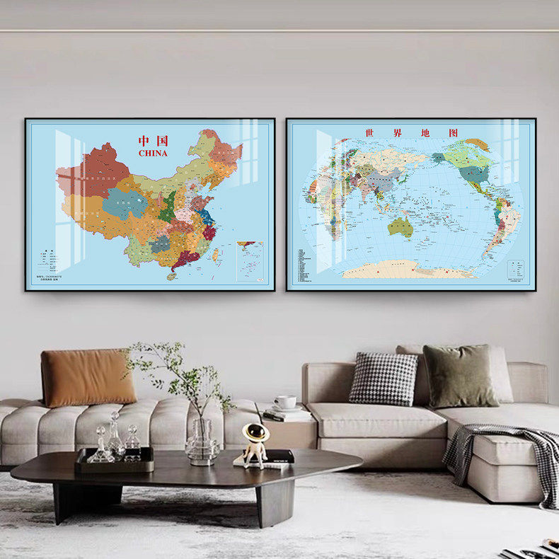 客厅装饰画沙发背景墙中国世界地图办公室挂画各省份地图书房卧室图片