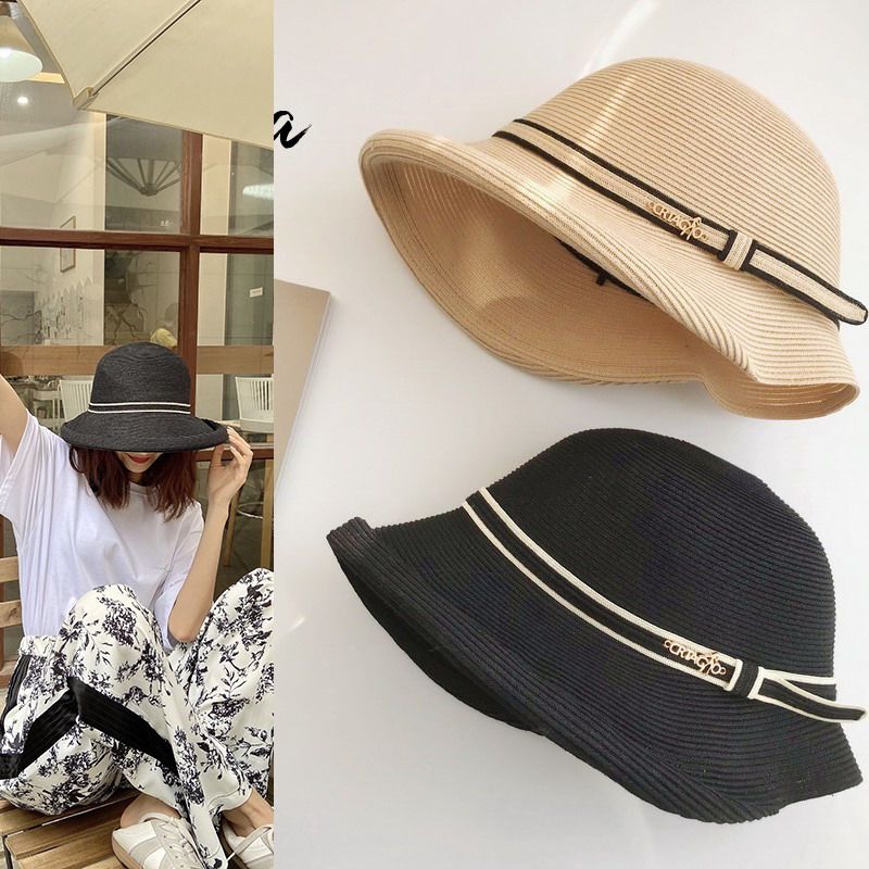 日本夏皮带卷边百搭防晒草帽子遮阳帽太阳帽UVCUT可折叠渔夫帽女