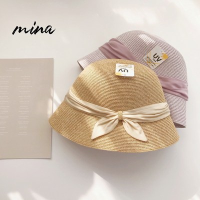 日本遮脸蝴蝶结草帽可折叠防晒