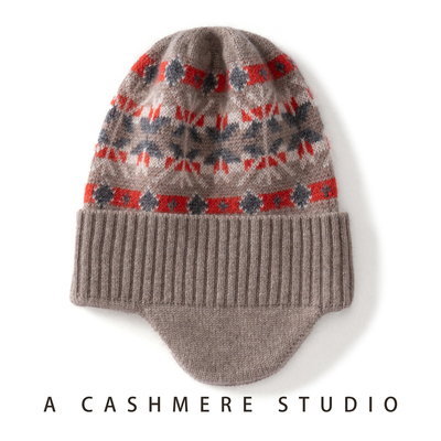 秋冬纯山羊绒帽子儿童针织保暖护耳帽包头帽骑车外出防寒男宝女宝