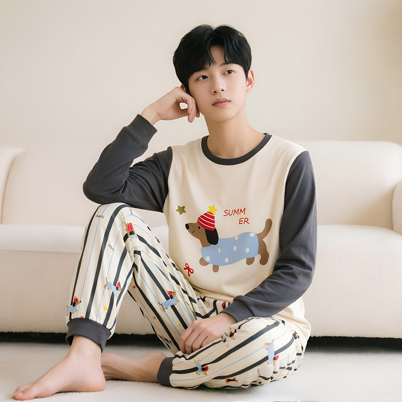 青少年男童纯棉薄款保暖内衣套装