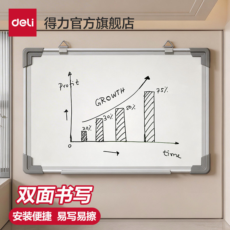 得力磁性挂式白板手持小黑板家用悬挂式教学培训留言可擦写白板写字板挂式黑板移动办公会议书写板儿童画板