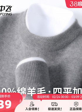 雪中飞【455g高克重100%绵羊毛】圆领纯色男士温暖百搭羊毛衫W