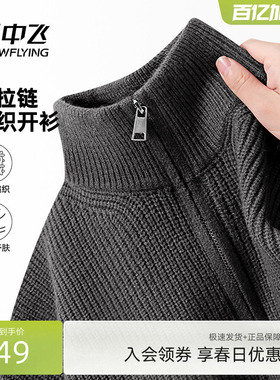雪中飞灰色开衫毛衣男款秋冬季新款男士针织衫立领拉链外套PCD