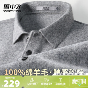 羊毛衫 雪中飞 简约百搭翻领男式 秋冬款 舒适温暖W 100%绵羊毛