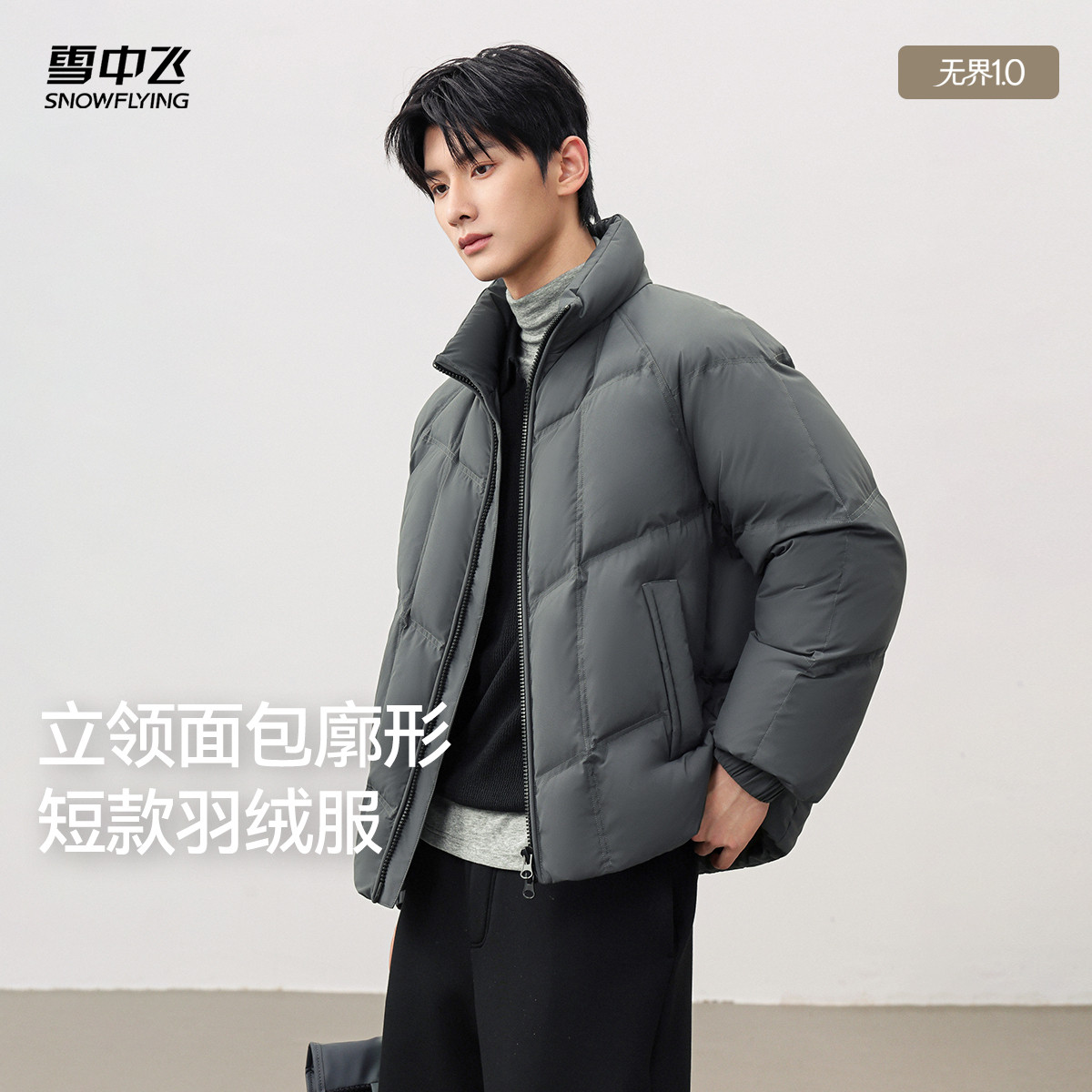 雪中飞男士短款立领保暖羽绒服