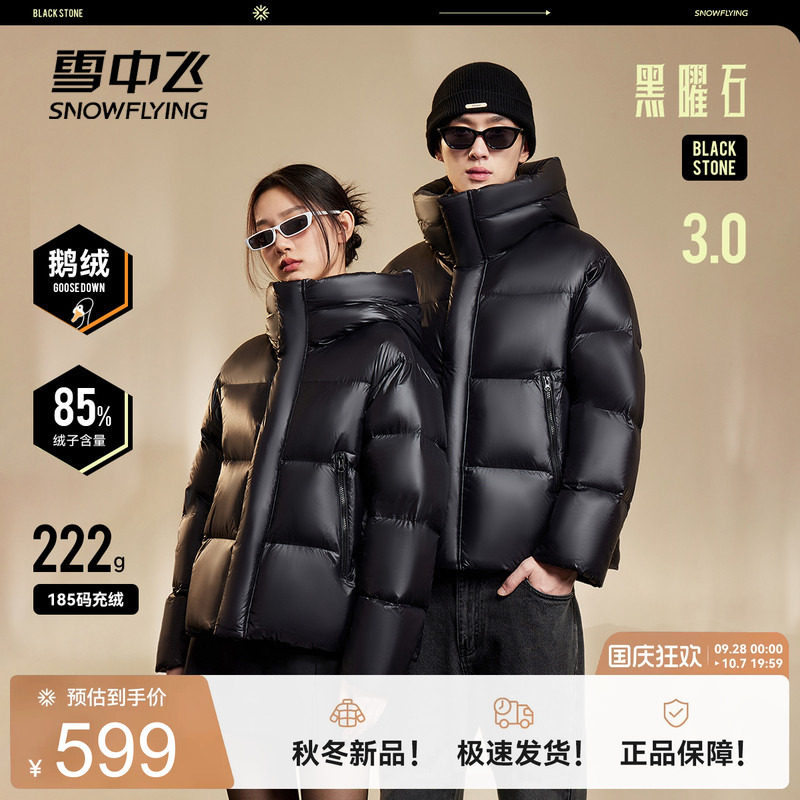 雪中飞黑曜石鹅绒羽绒服