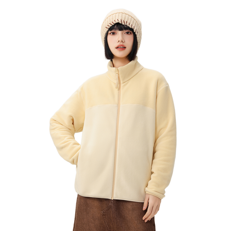 雪中飞2025春秋新款男女中性情侣立领摇粒绒拼接外套舒适休闲日系