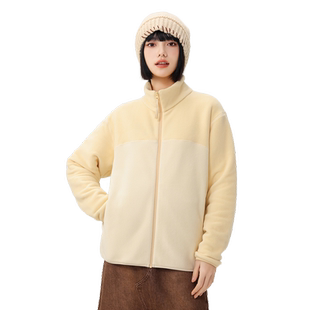 雪中飞2025春秋新款男女中性情侣立领摇粒绒拼接外套舒适休闲日系