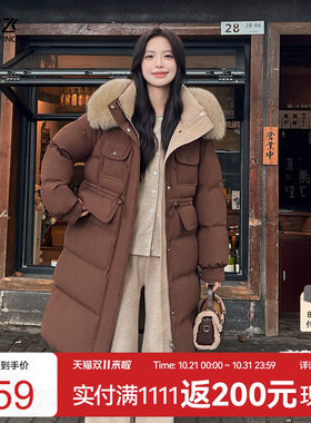 雪中飞狐狸毛长款羽绒服