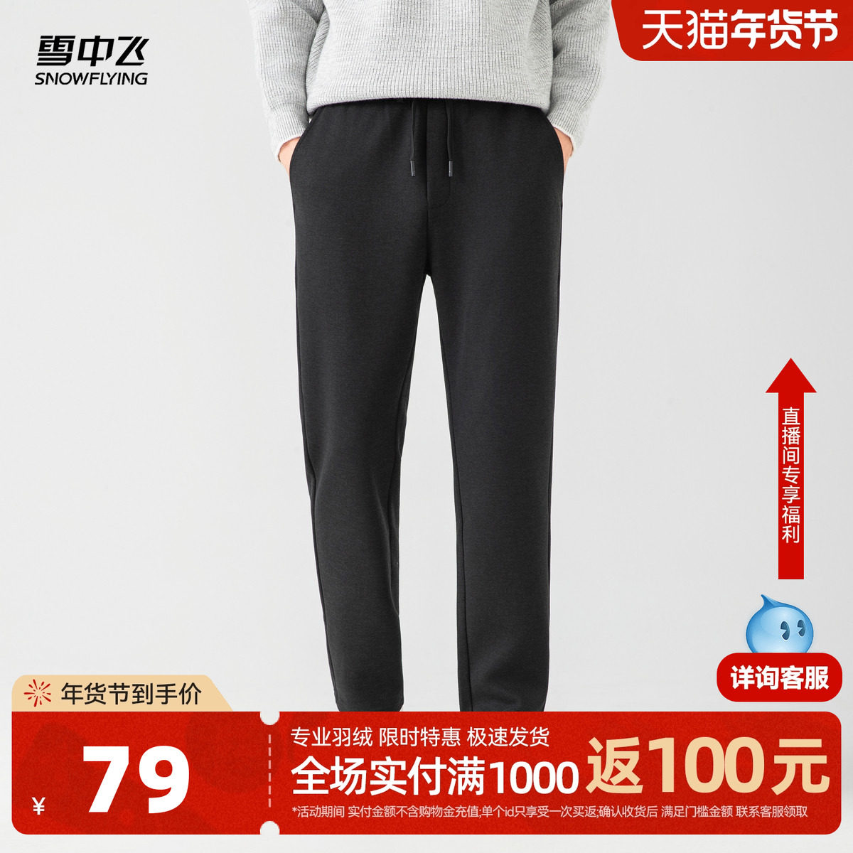 雪中飞2025冬新款男士绵羊毛休闲裤时尚休闲百搭松紧腰舒适运动裤,男装,休闲裤,淘宝优惠券,粉丝福利购,淘宝优惠卷