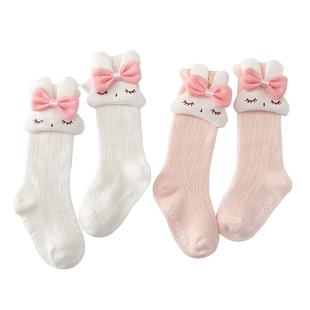 宝宝袜子纯棉中筒袜堆堆长筒大网眼夏季薄款婴儿卡通不嘞防掉防滑