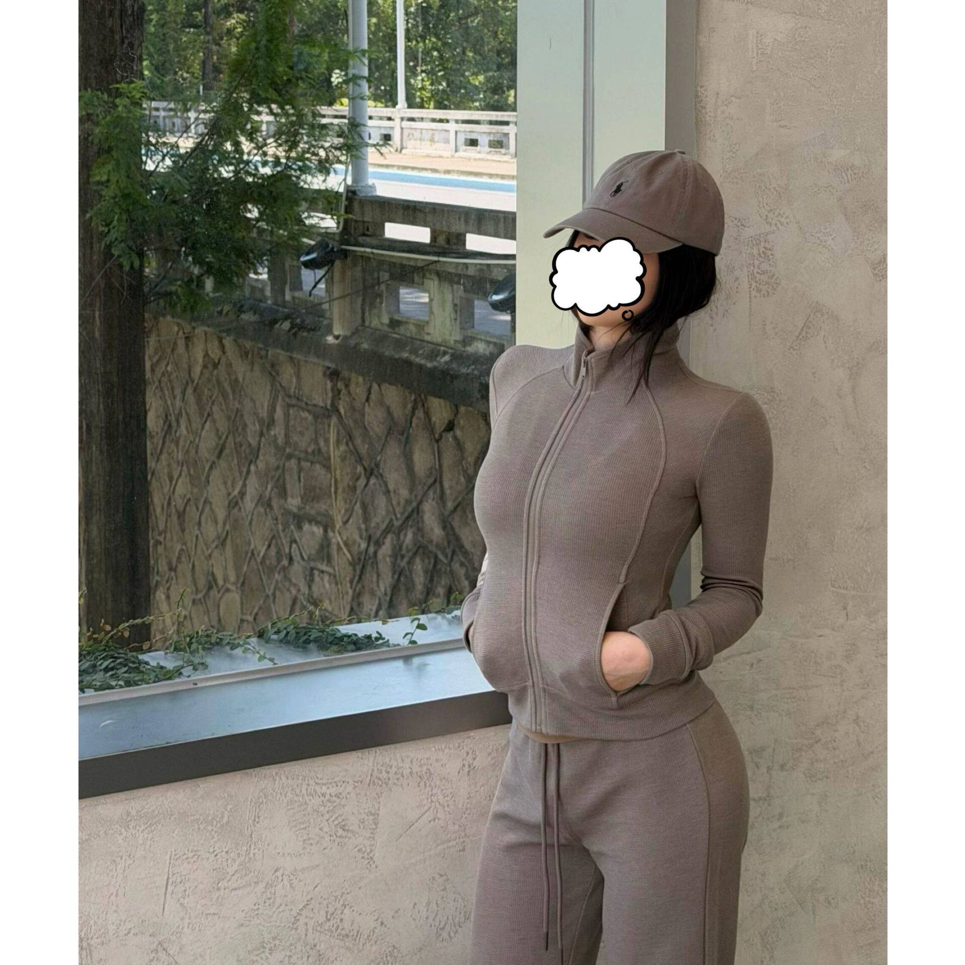 韩式华夫格秋冬瑜伽外套套装