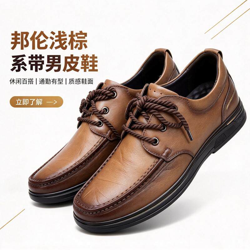 邦伦男士真皮软底防滑商务皮鞋