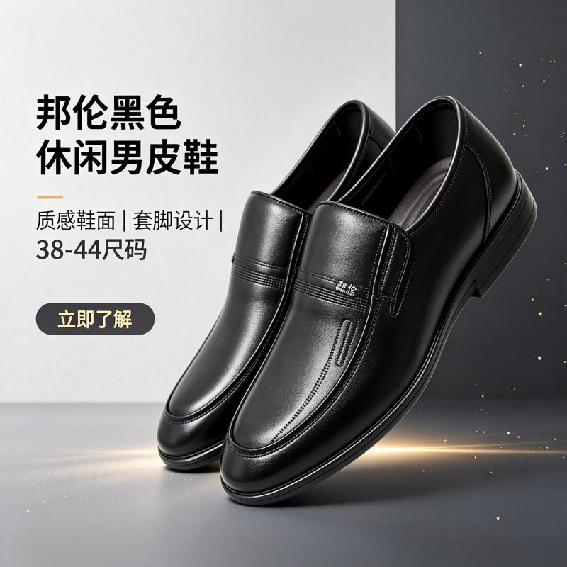 一脚蹬舒适通勤中年增高男鞋