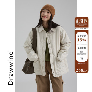 画风drawwind秋冬季 棉衣女宽松撞色翻领羊毛填充棉服外套2025新款