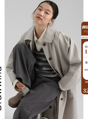 画风drawwind2026春秋季新款中长款风衣女韩版纯色高级感翻领外套