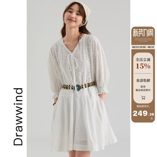 画风drawwindV领重工刺绣连衣裙