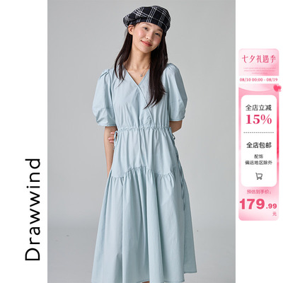 画风drawwind短袖浅蓝色连衣裙