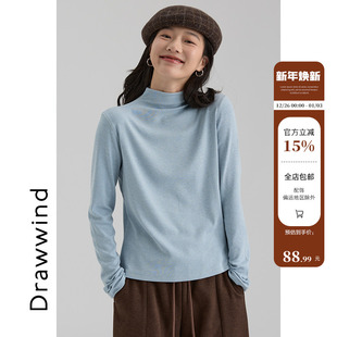t恤 纯色半高领内搭长袖 画风drawwind自由领打底衫 女2025秋冬新款