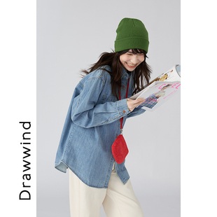 画风drawwind牛仔衬衫 小个子秋季 休闲宽松百搭长袖 衬衣 女2025新款