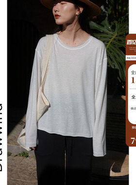 画风drawwind春季长袖T恤女宽松花纱毛边老钱风防晒衫2026年新款